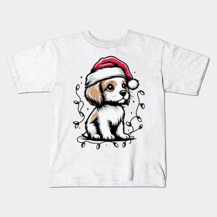 Adorable Dog Christmas Lights Santa Hat Kids T-Shirt